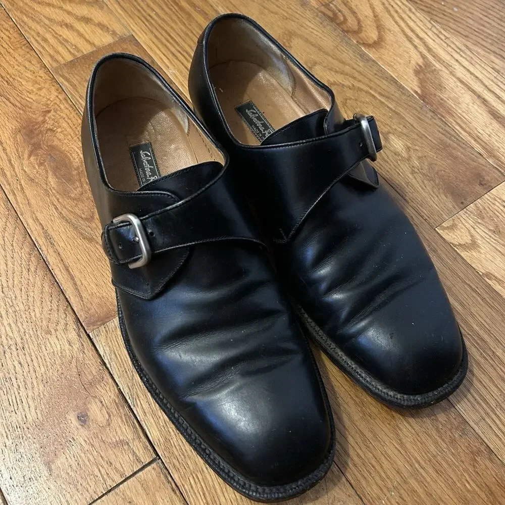 Vintage Salvatore Ferragamo Monk Strap Black Leather Oxford Shoes Size 8.5 E